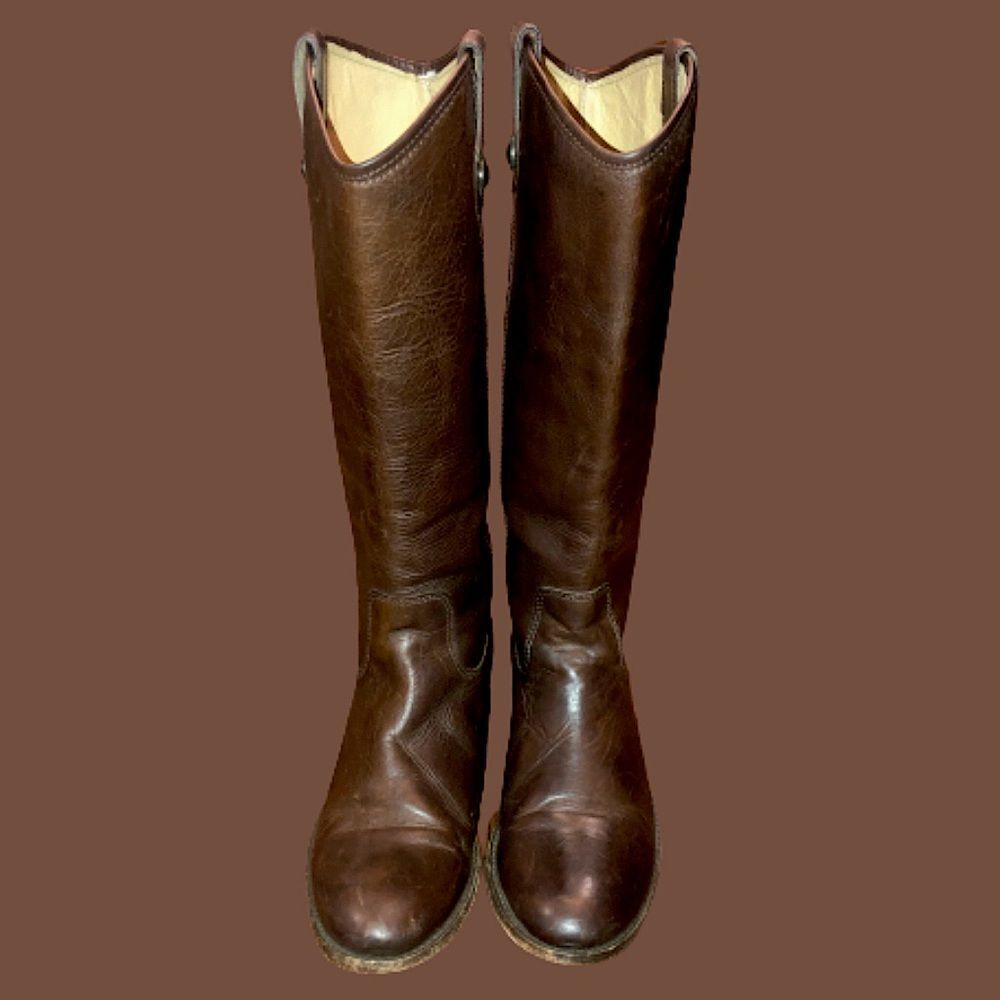 FRYE Brown Leather Mid Calf Campus Smooth Shaft Western Boots Low Heel Size 9
